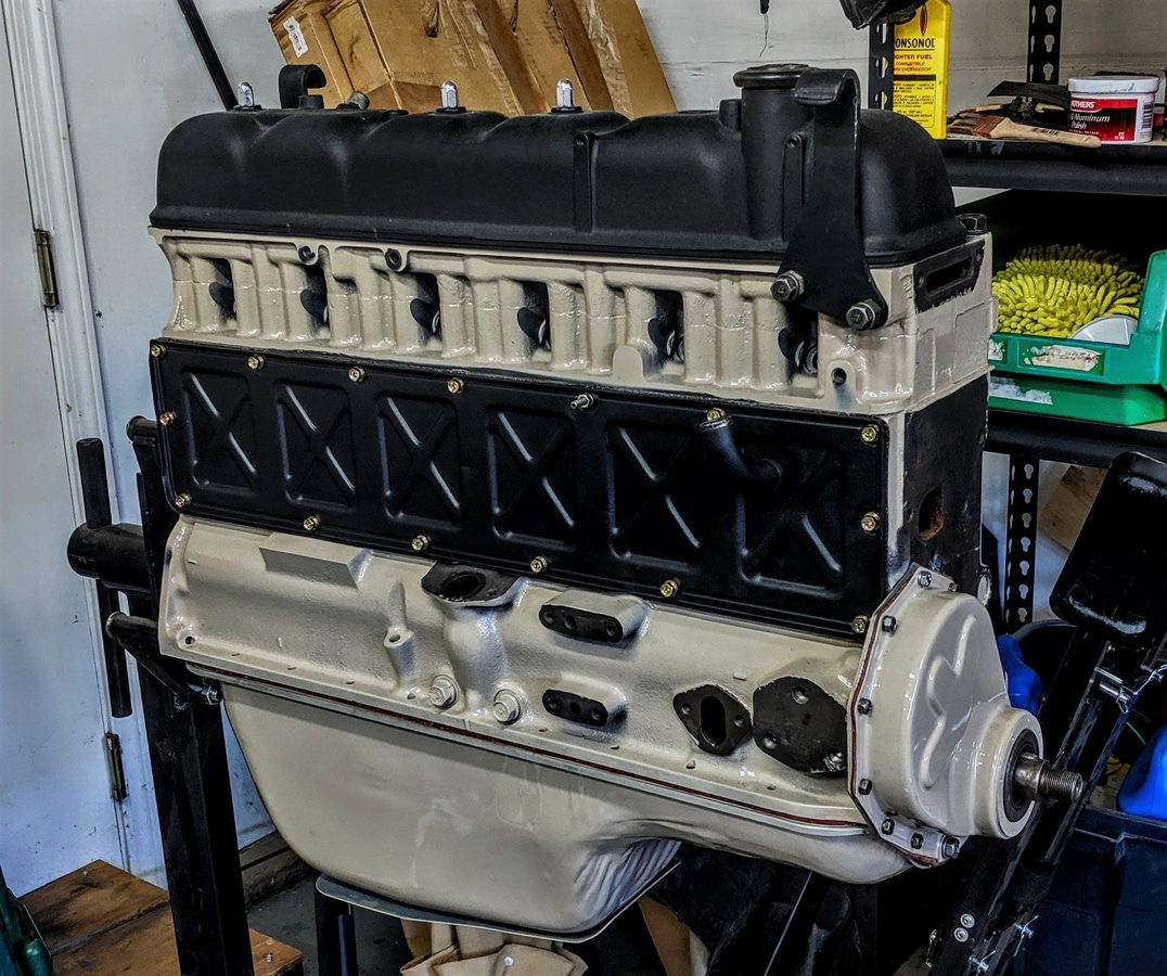 Remanufactured 2F engine on an engine stand